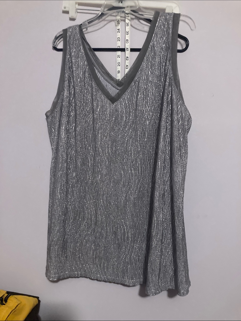 Lane Bryant Metallic V-Neck Silver Tank Top